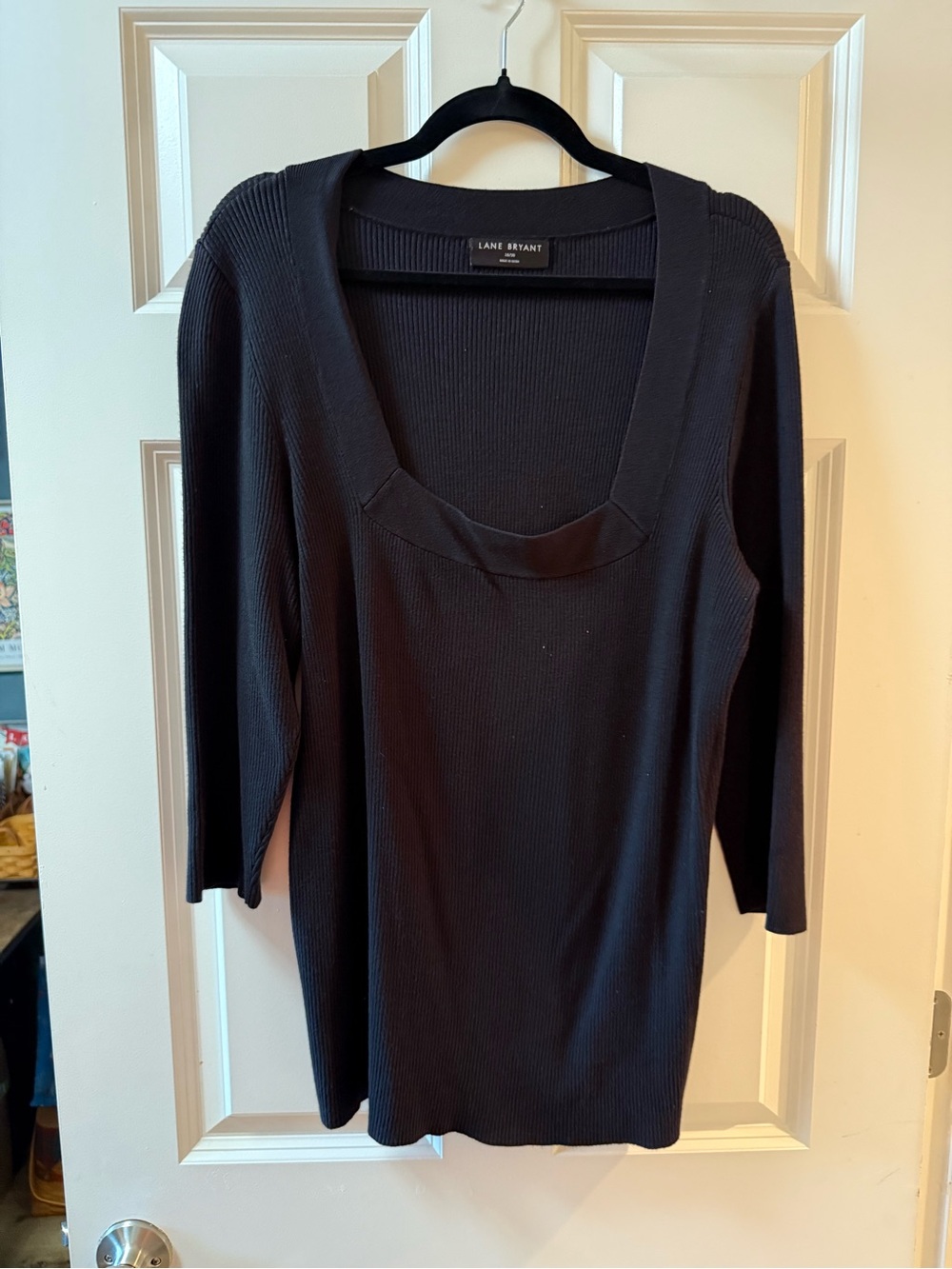 Lane Bryant Black Ribbed Scoopneck Knit Top